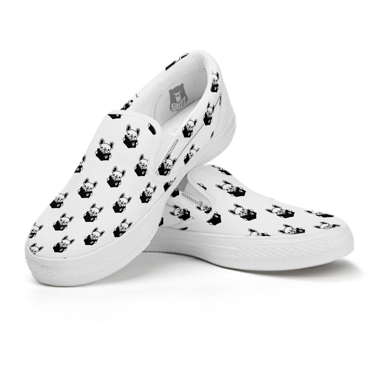 Reading Book French Bulldog Print White Slip On Shoes-grizzshop