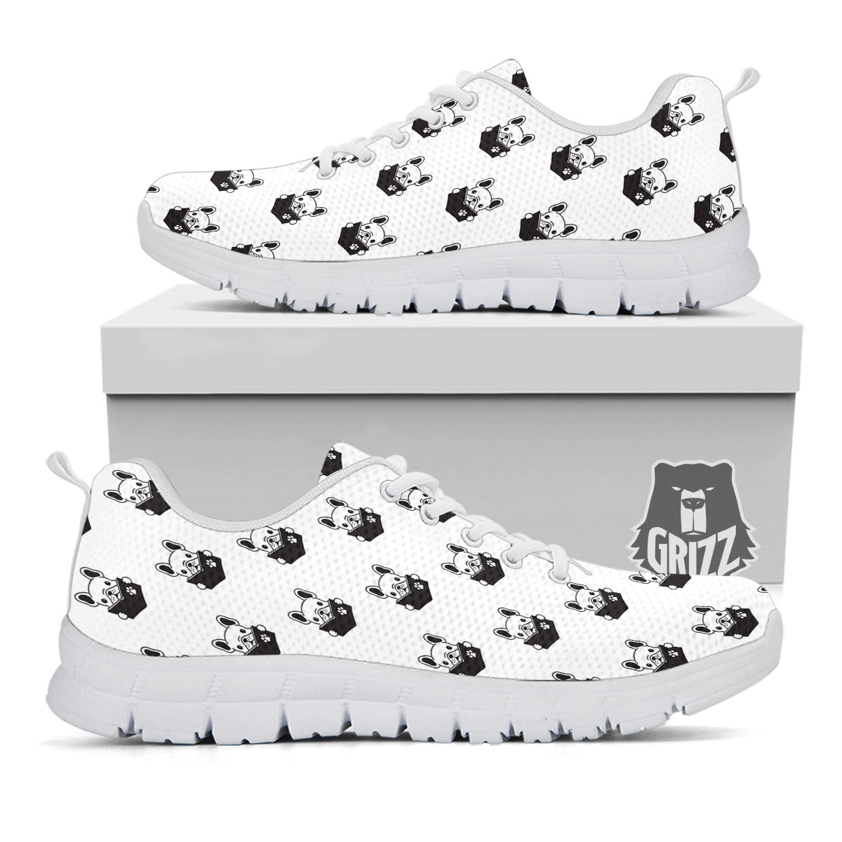 Reading Book French Bulldog Print White Sneaker-grizzshop