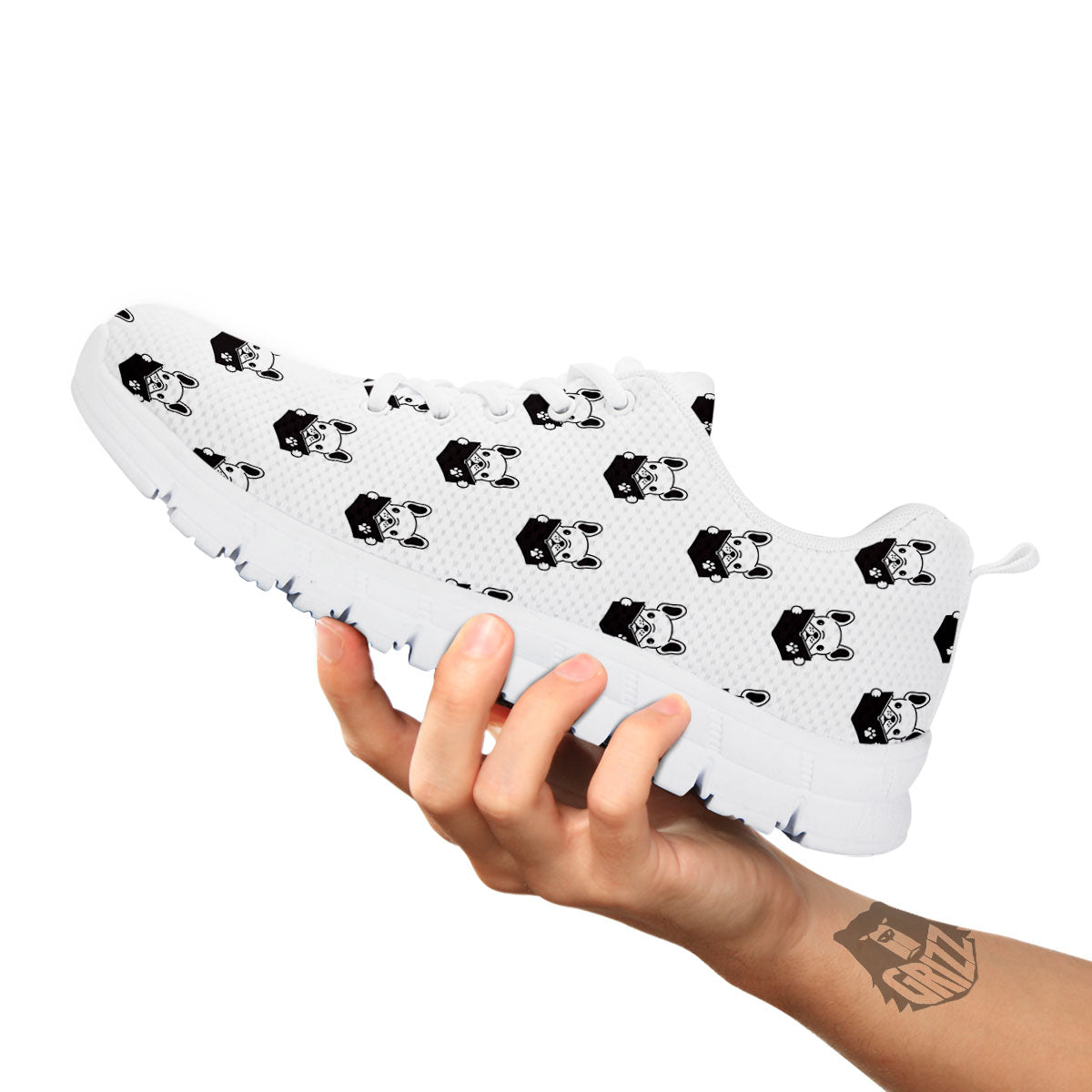 Reading Book French Bulldog Print White Sneaker-grizzshop