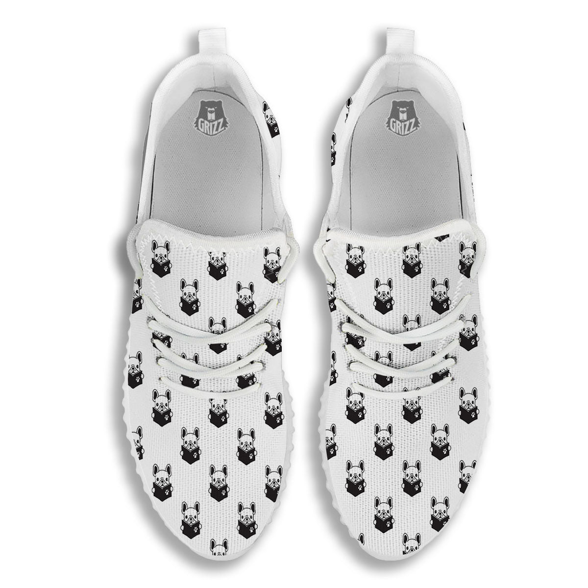 Reading Book French Bulldog Print White Walking Shoes-grizzshop