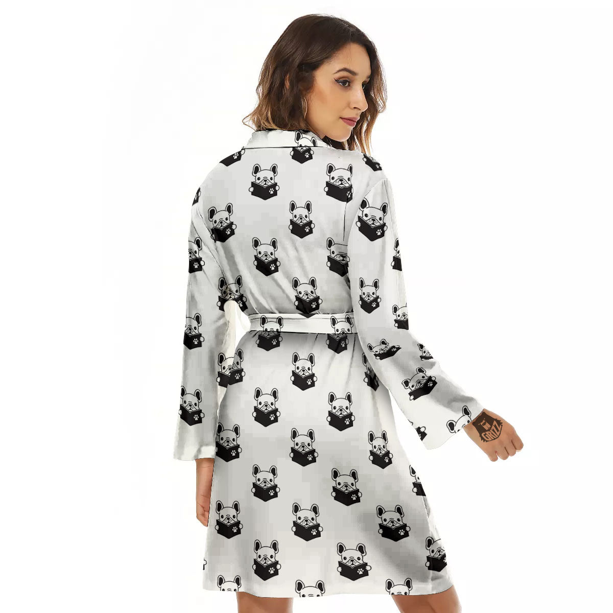 Reading Book French Bulldog Print Women's Robe-grizzshop