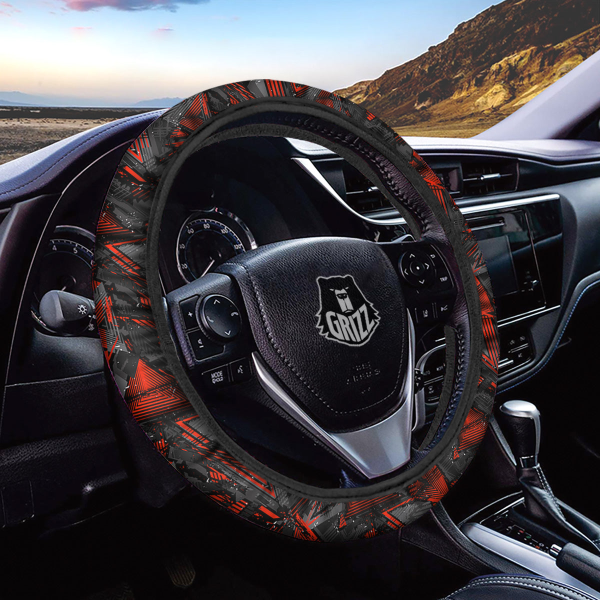Red Abstract Grunge Print Pattern Car Steering Wheel Cover-grizzshop