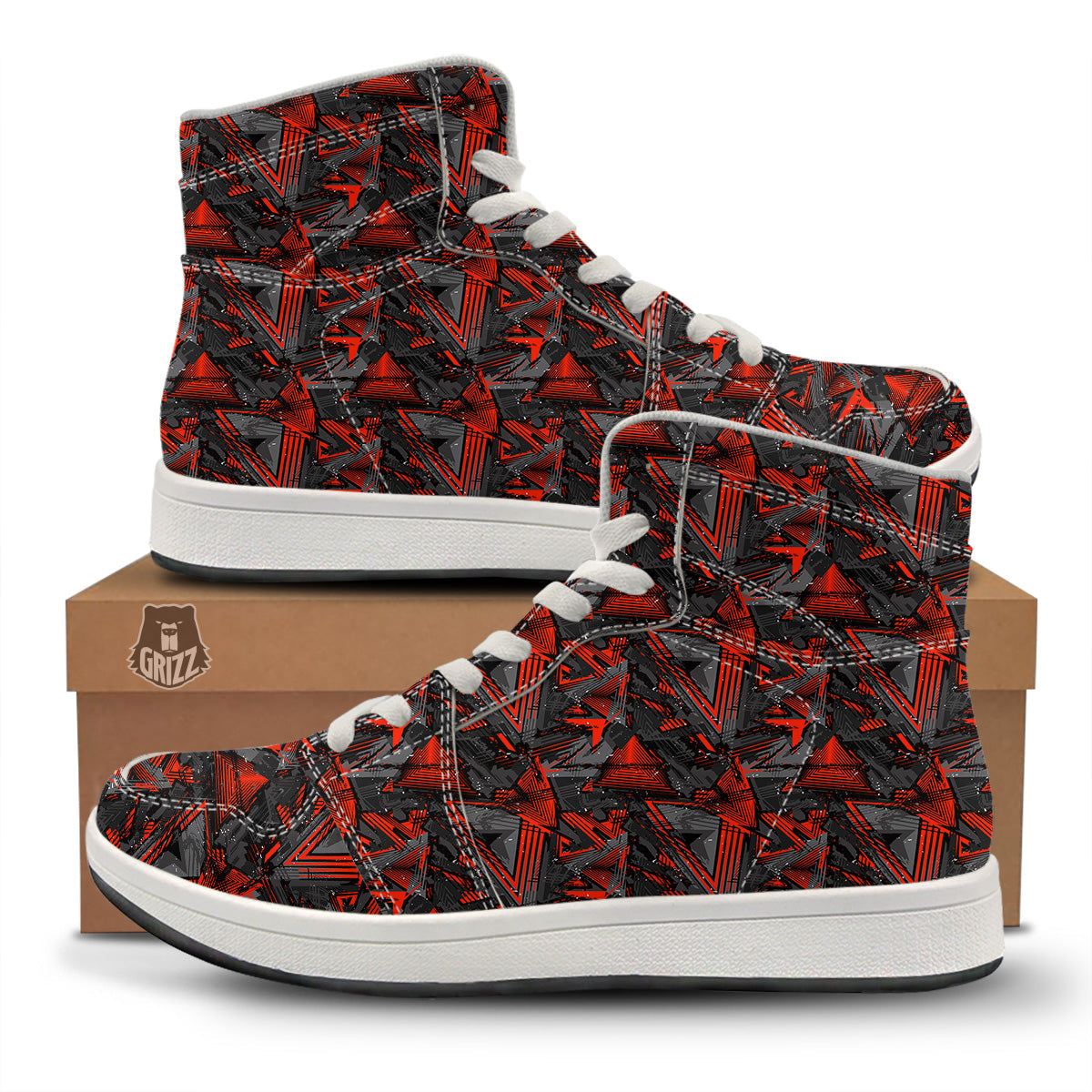 Red Abstract Grunge Print Pattern High Top Sneakers-grizzshop