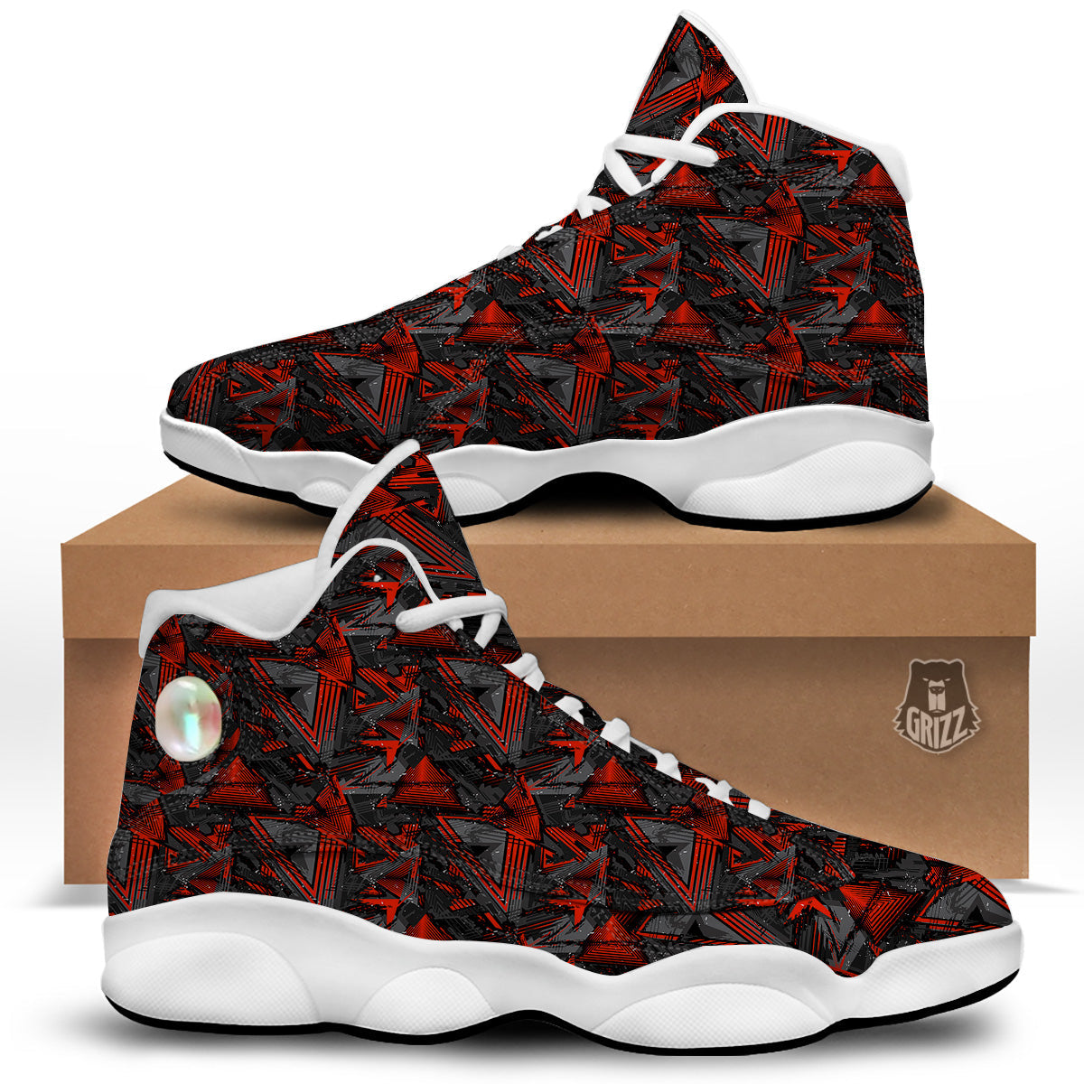 Red Abstract Grunge Print Pattern White Basketball Shoes-grizzshop