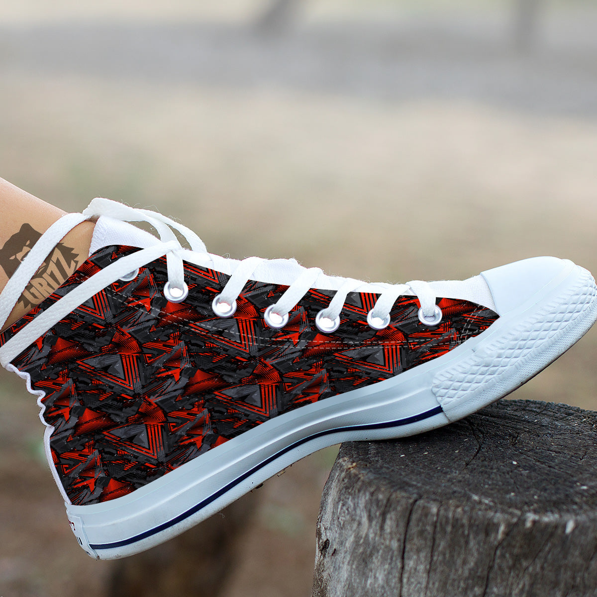 Red Abstract Grunge Print Pattern White High Top Shoes-grizzshop