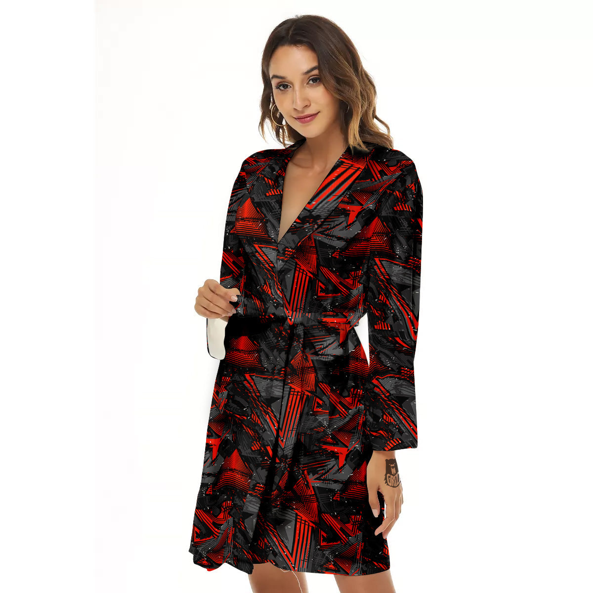 Red Abstract Grunge Print Pattern Women's Robe-grizzshop