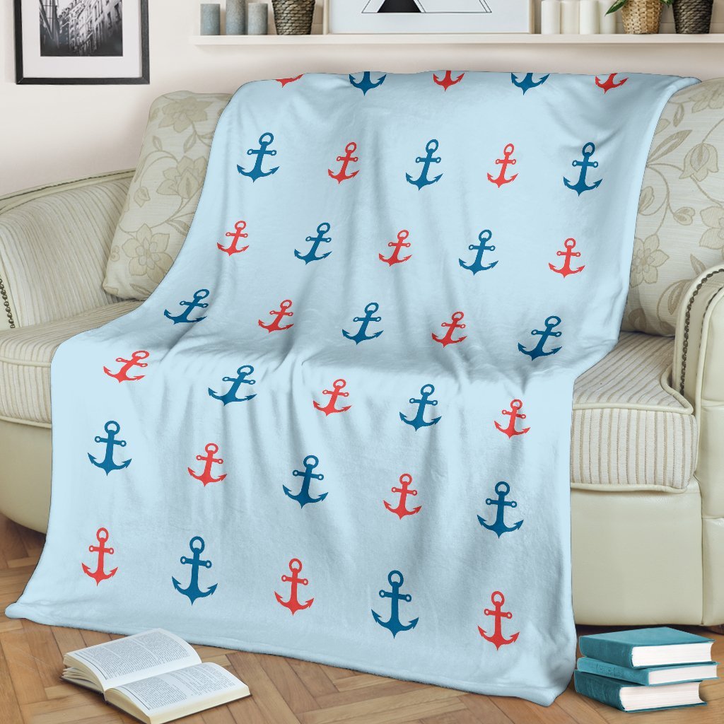 Red Anchor Nautical Pattern Print Blanket-grizzshop