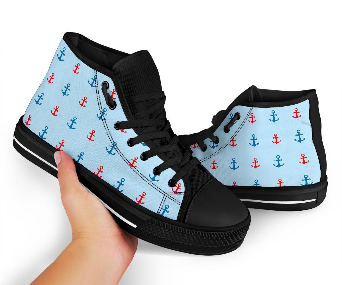 Red Anchor Nautical Pattern Print Men Women's High Top Shoes-grizzshop