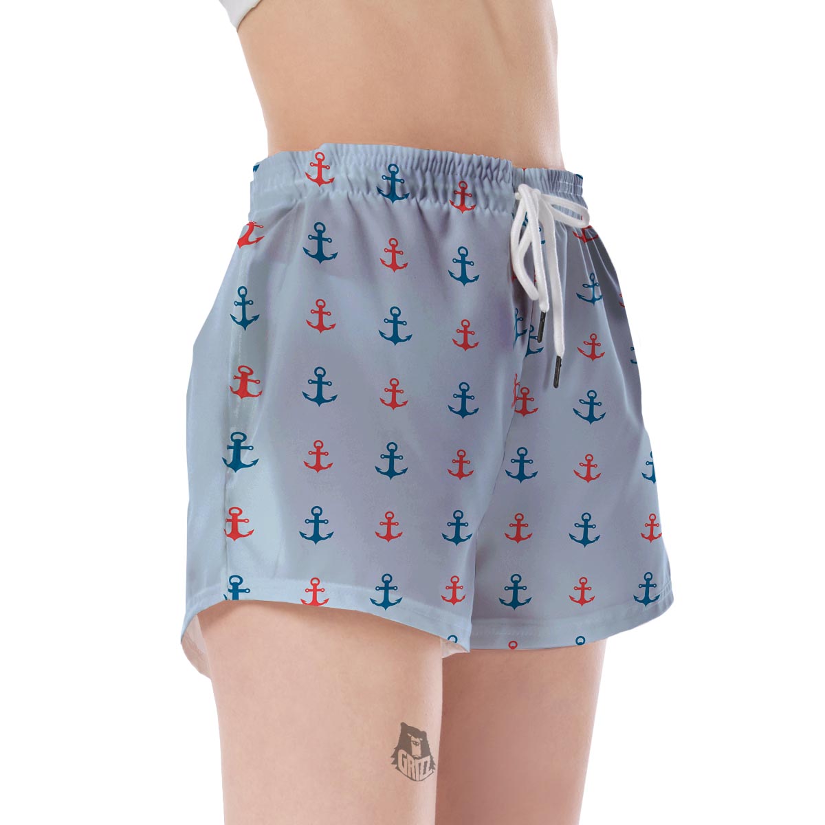 Red Anchor Nautical Pattern Print Women's Shorts-grizzshop