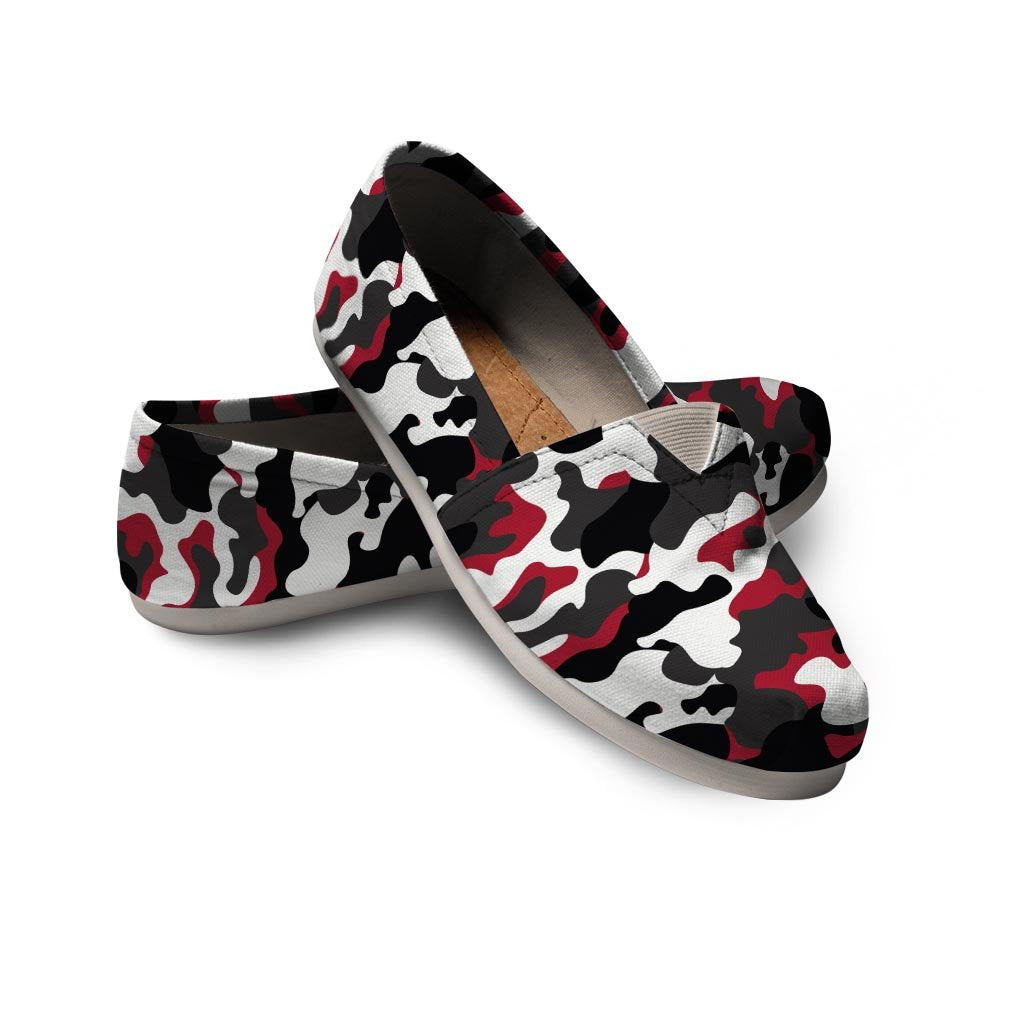Red And Black Camouflage Print Canvas Shoes-grizzshop