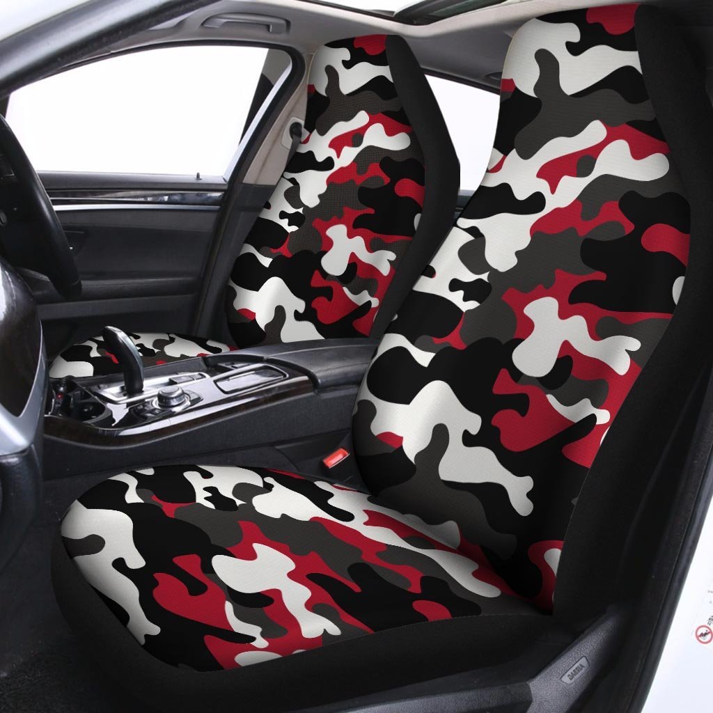 Red And Black Camouflage Print Car Seat Covers-grizzshop