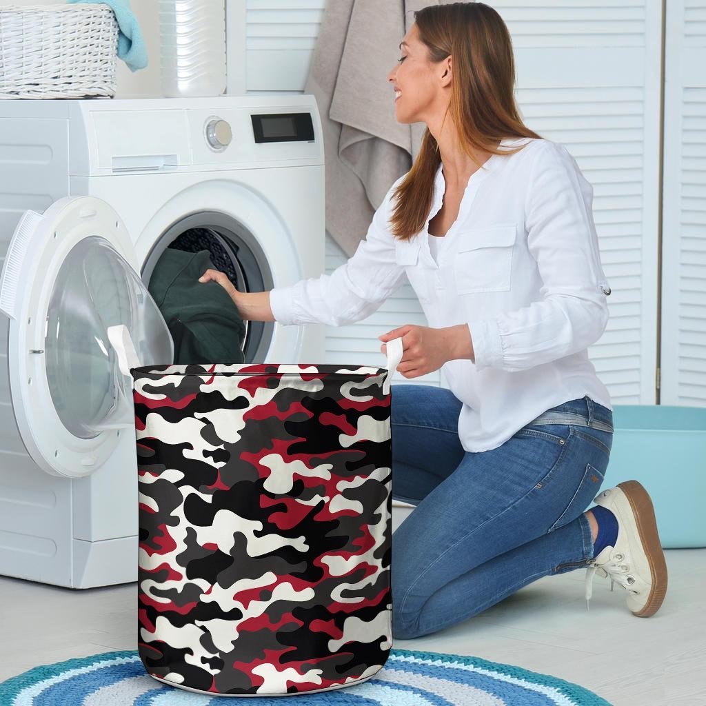 Red And Black Camouflage Print Laundry Basket-grizzshop