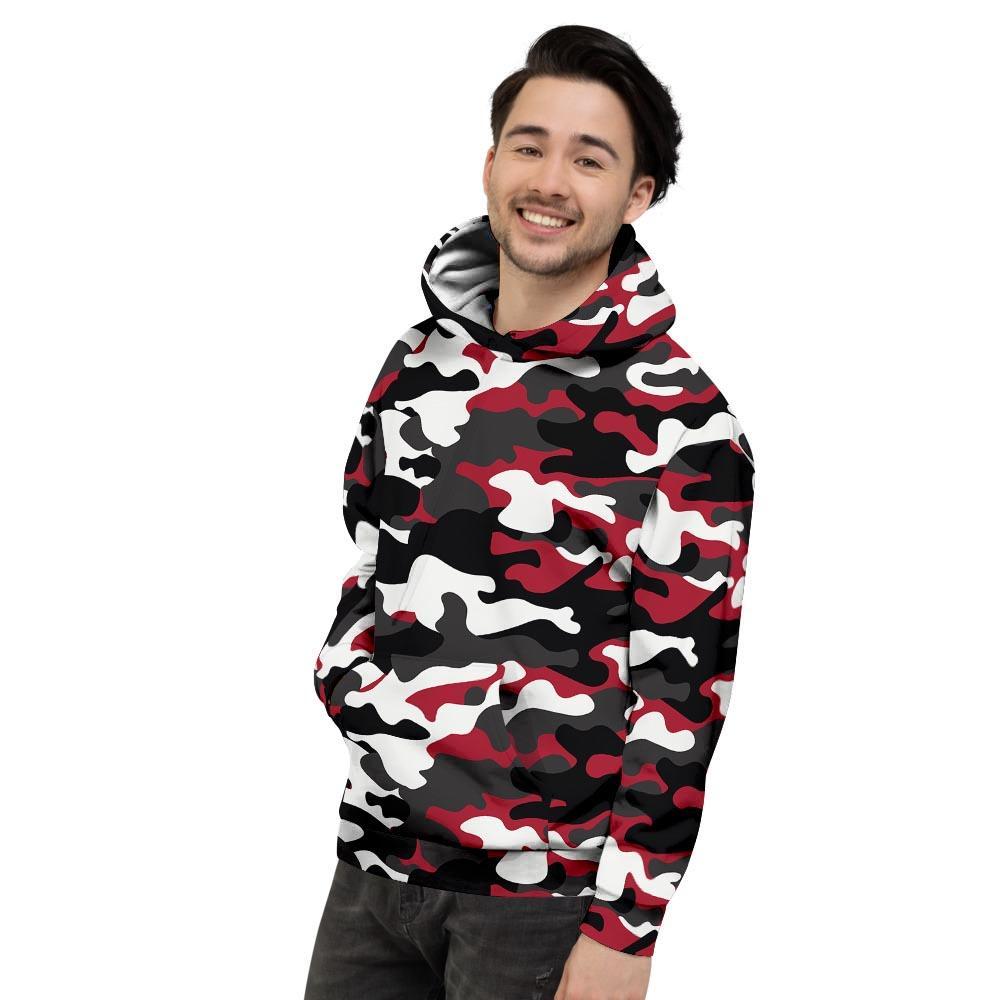 Red And Black Camouflage Print Men's Hoodie-grizzshop