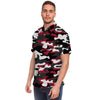 Red And Black Camouflage Print Men's Short Sleeve Shirt-grizzshop