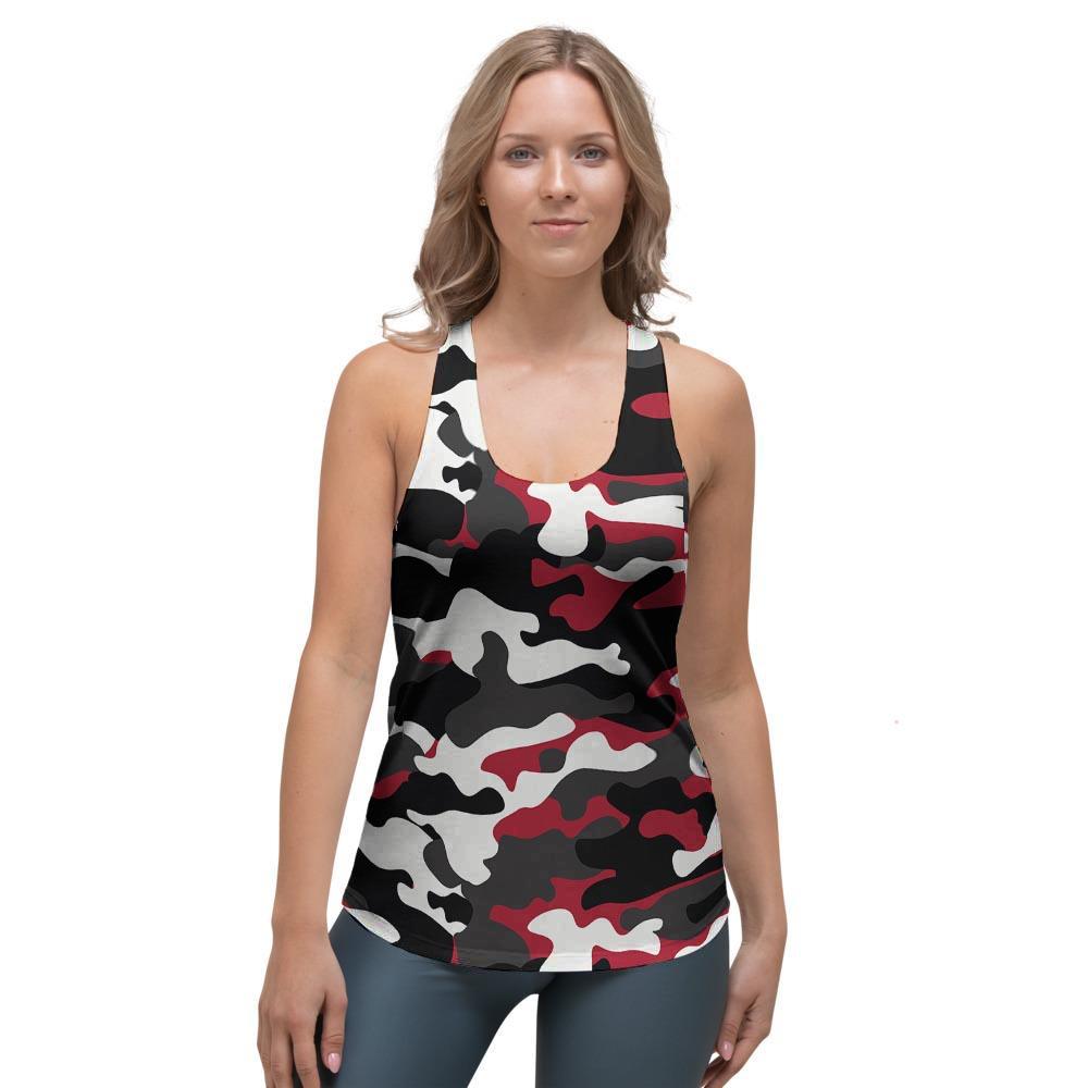 Red And Black Camouflage Print Women's Racerback Tank Top-grizzshop