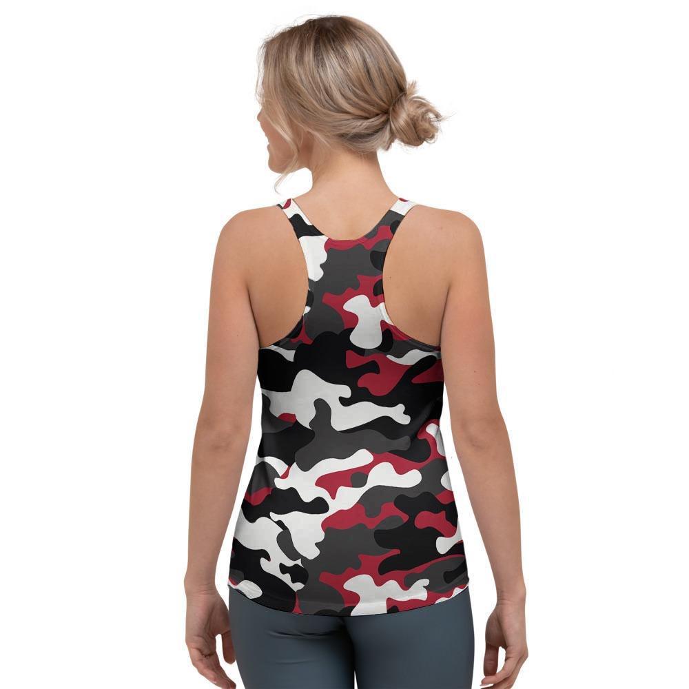 Red And Black Camouflage Print Women's Racerback Tank Top-grizzshop