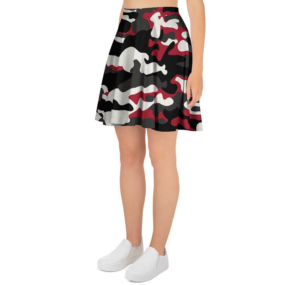 Red And Black Camouflage Print Women's Skirt-grizzshop