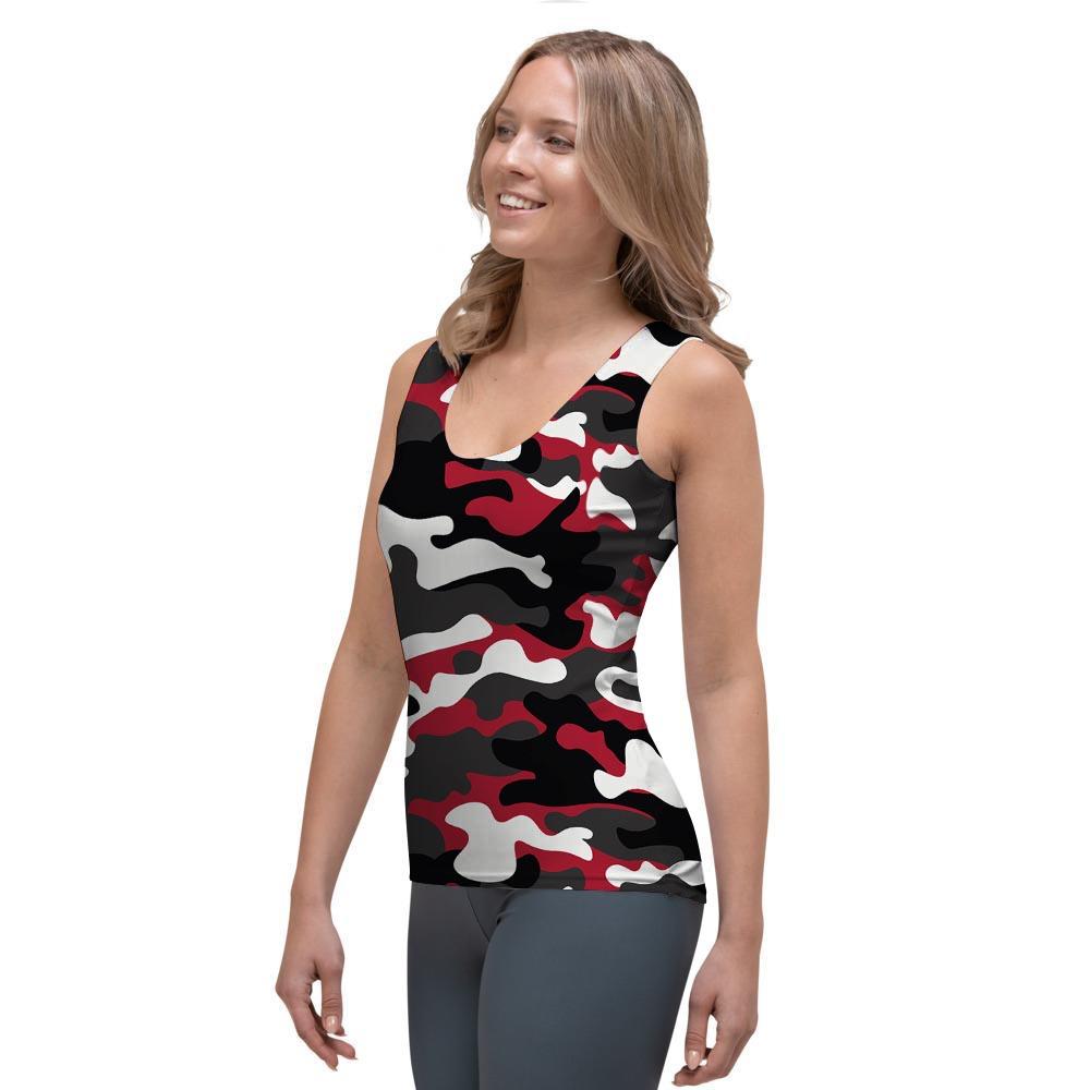 Red And Black Camouflage Print Women's Tank Top-grizzshop
