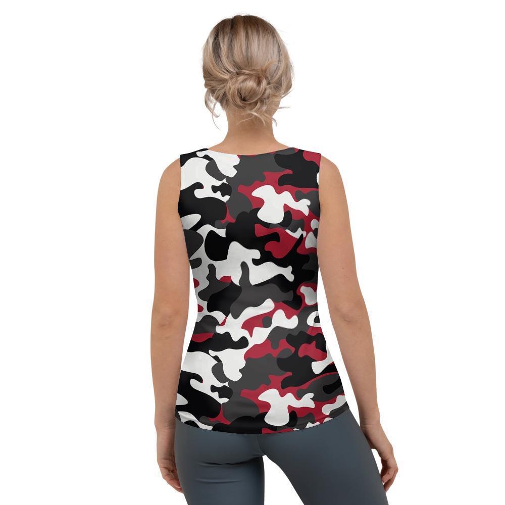 Red And Black Camouflage Print Women's Tank Top-grizzshop