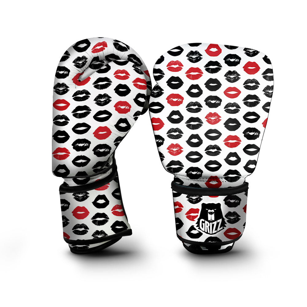 Red And Black Lips Print Pattern Boxing Gloves-grizzshop
