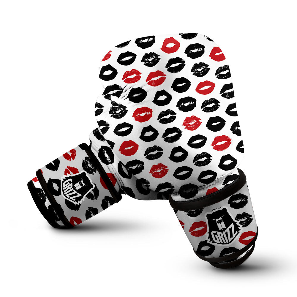 Red And Black Lips Print Pattern Boxing Gloves-grizzshop