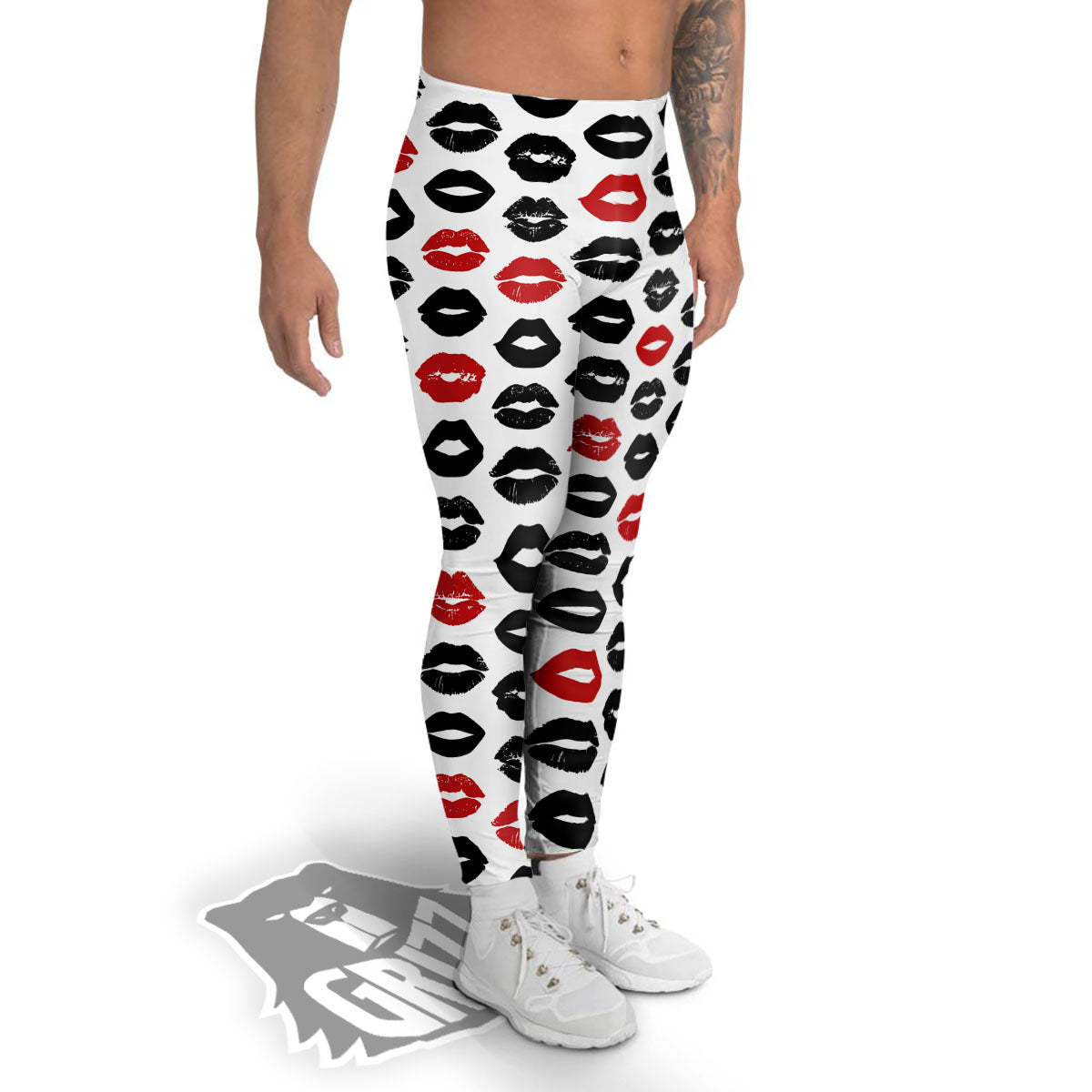 Red And Black Lips Print Pattern Men's Leggings-grizzshop