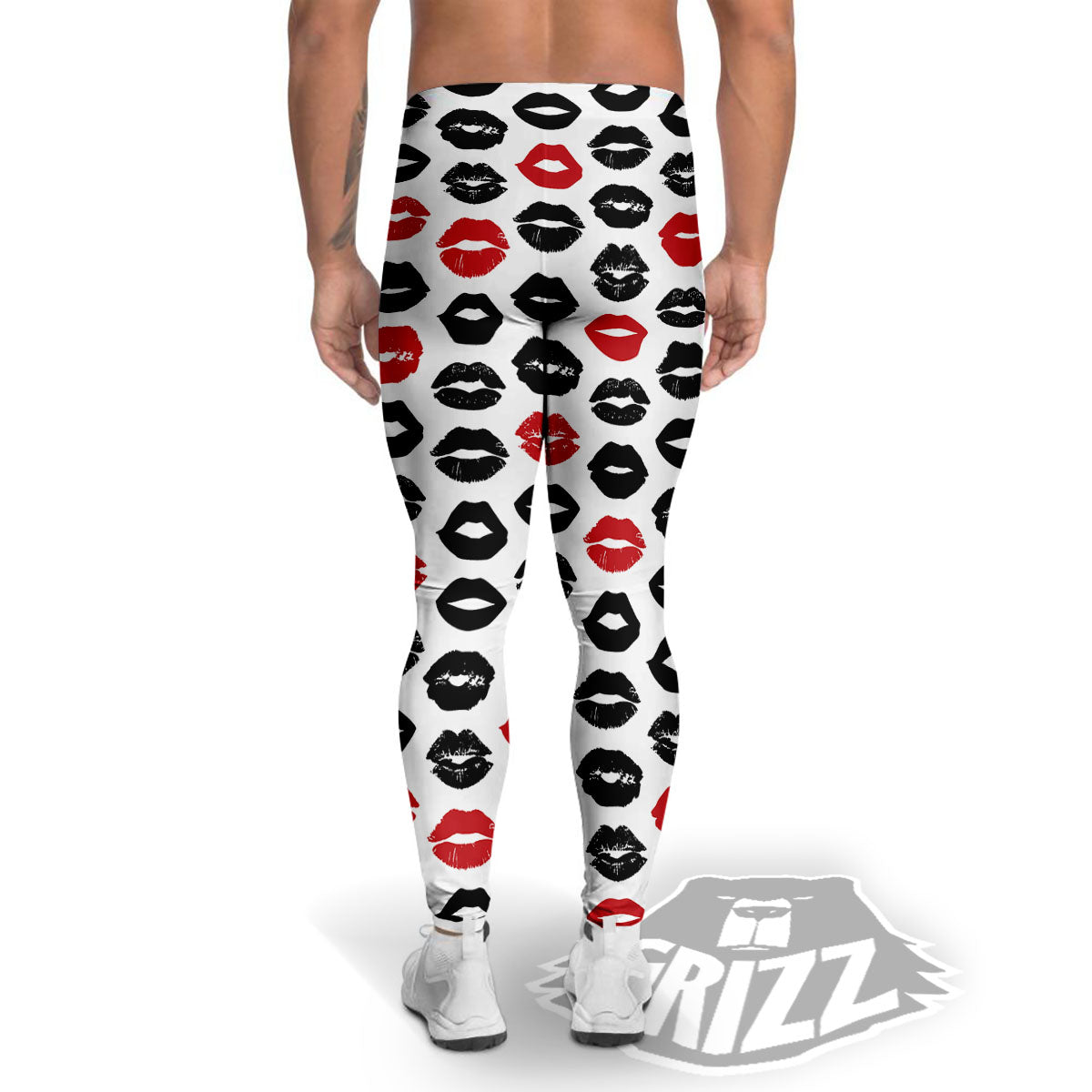 Red And Black Lips Print Pattern Men's Leggings-grizzshop