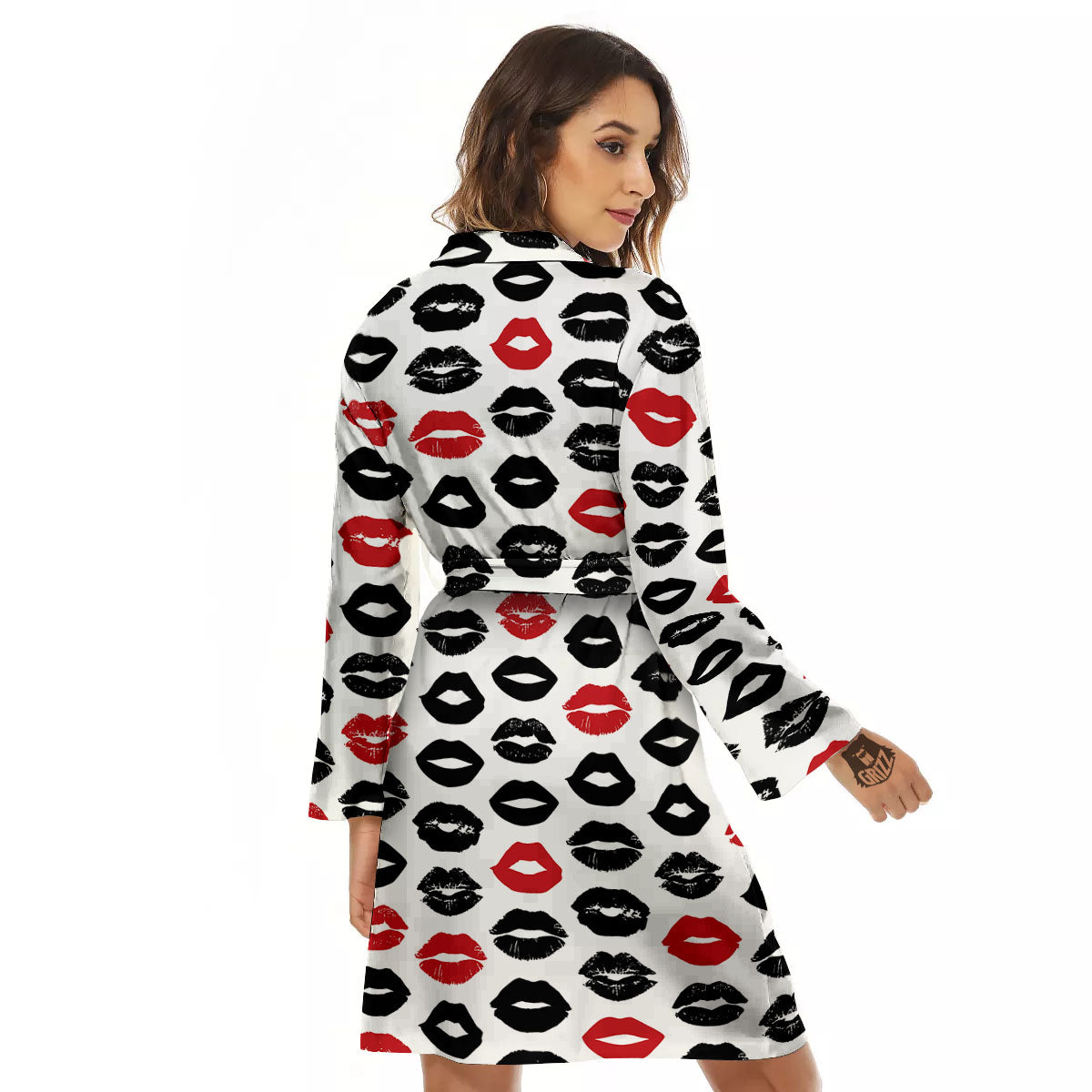 Red And Black Lips Print Pattern Women's Robe-grizzshop
