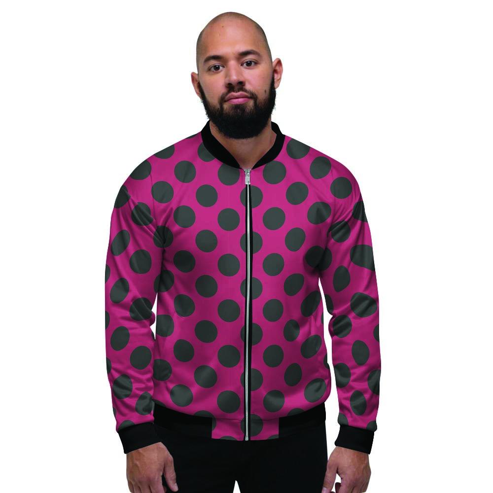 Vintage Pink And Black Polka Dot Men's Bomber Jacket