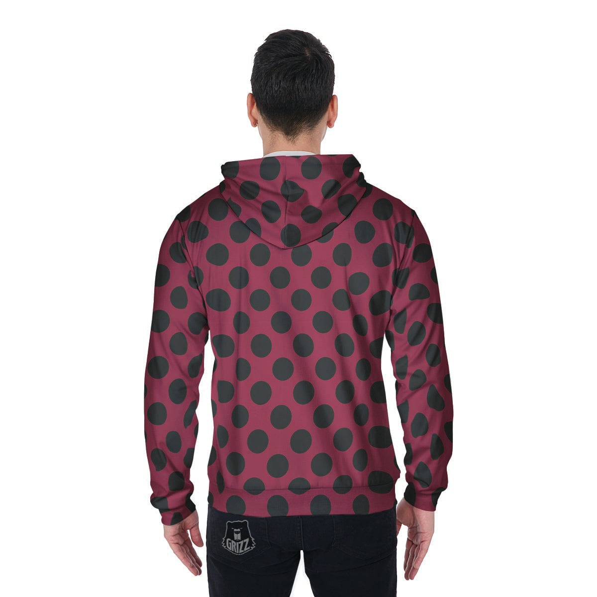 Red And Black Polka Dot Men's Zip Up Hoodie-grizzshop