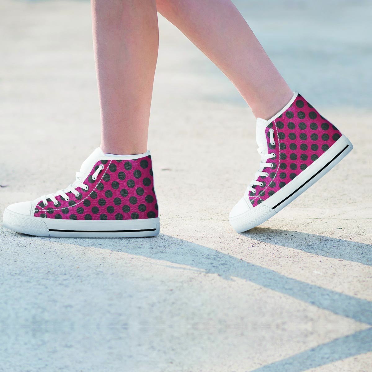 Red And Black Polka Dot Women's High Top Shoes-grizzshop