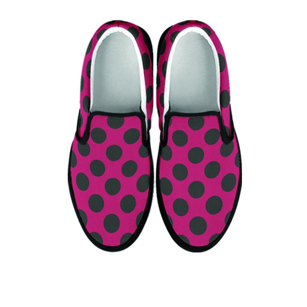 Red And Black Polka Dot Women's Slip On Sneakers-grizzshop