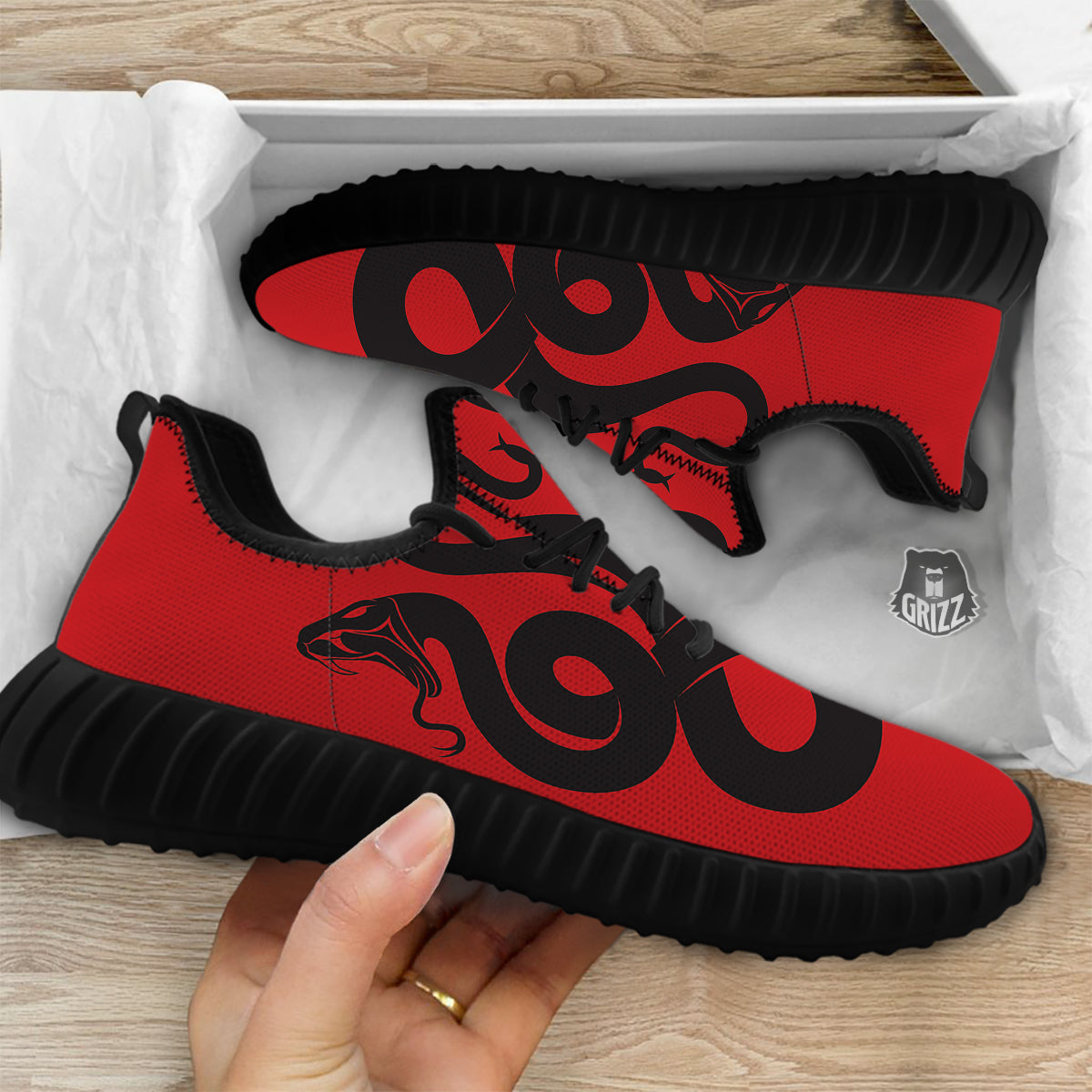 Red And Black Snakes Sign Print Black Walking Shoes-grizzshop