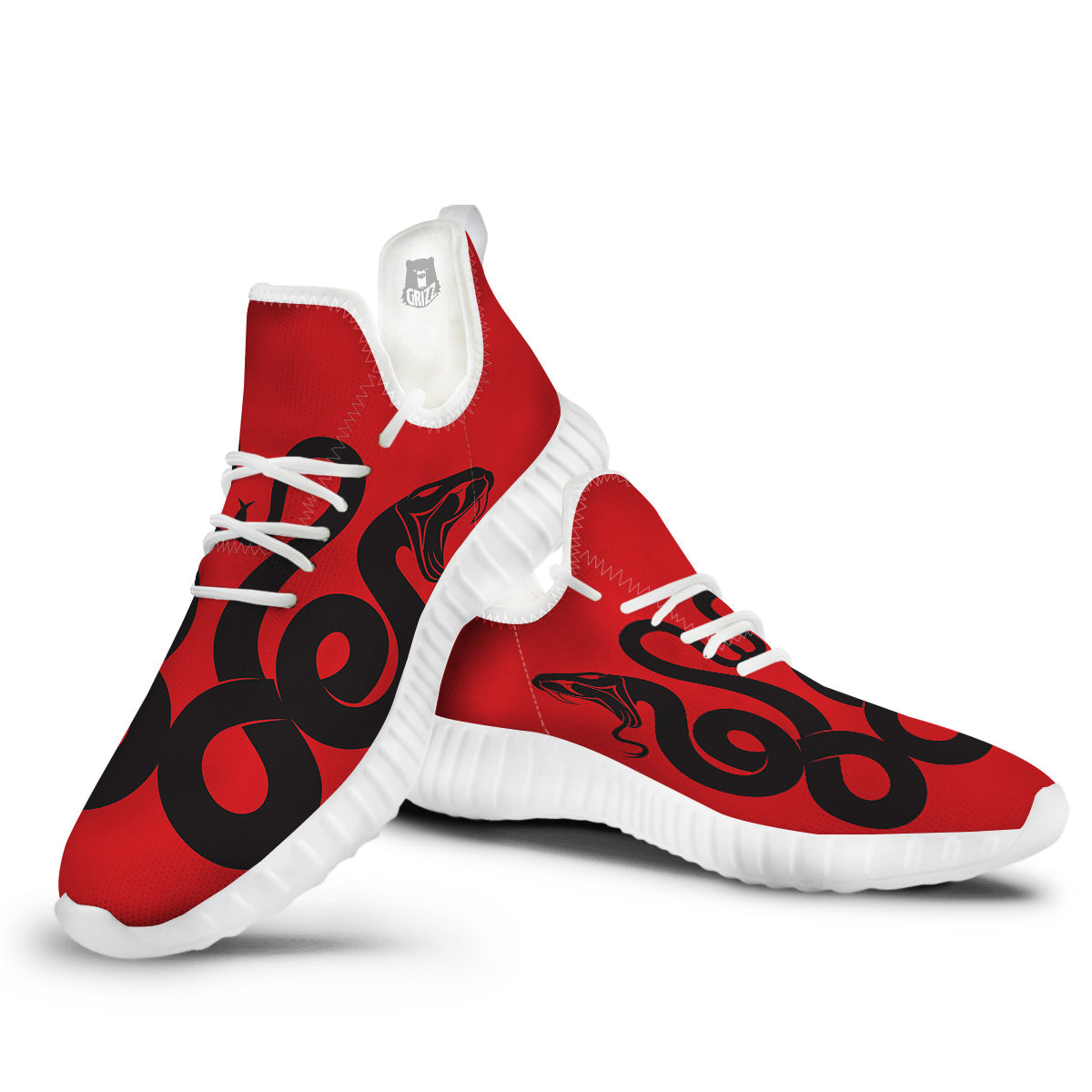 Red And Black Snakes Sign Print White Walking Shoes-grizzshop