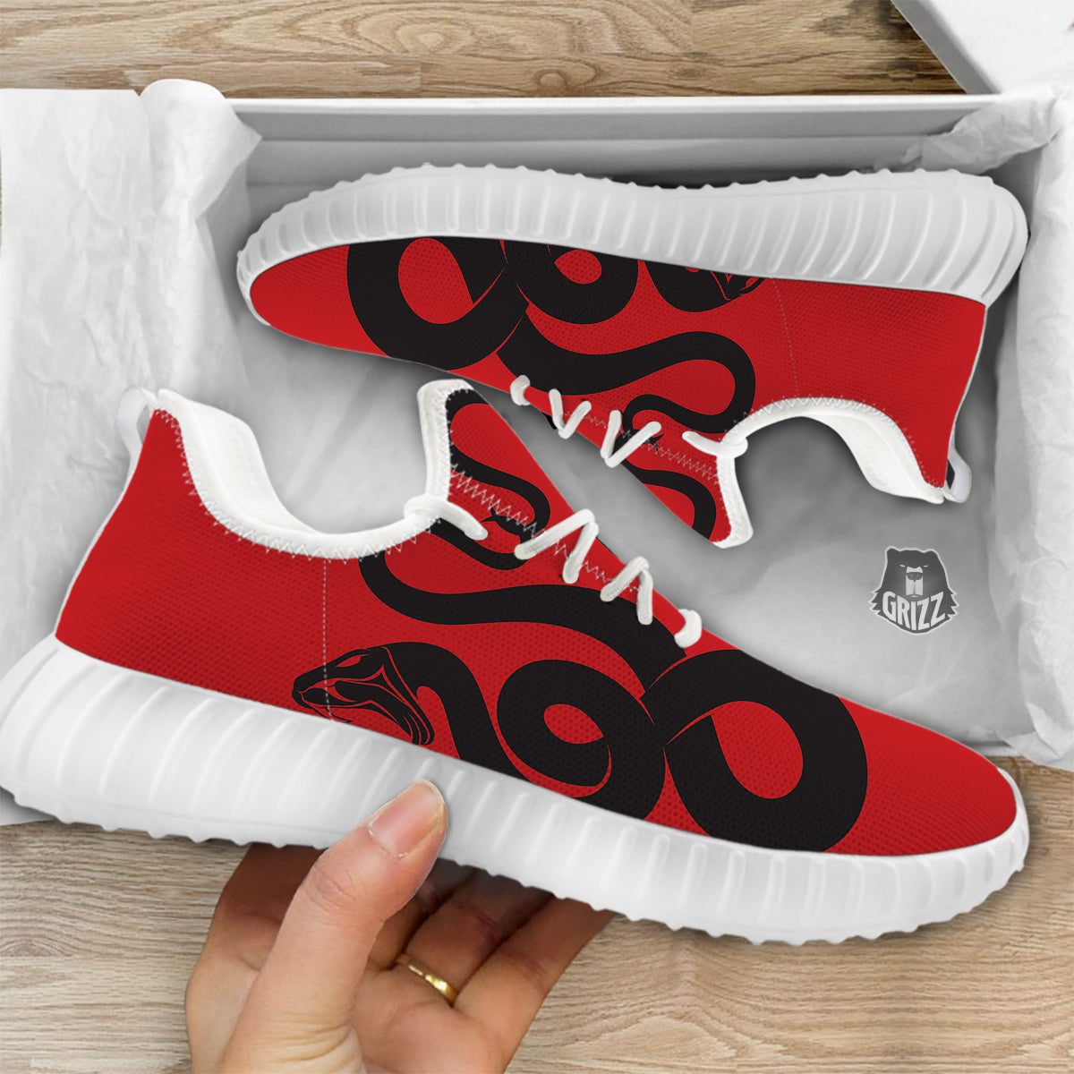Red And Black Snakes Sign Print White Walking Shoes-grizzshop
