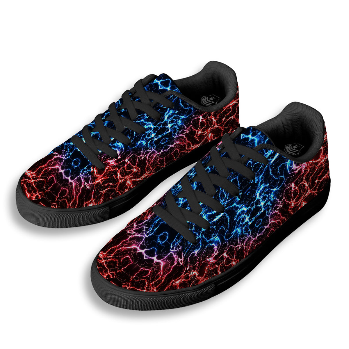 Red And Blue Electrical Print Black Low Top Sneakers-grizzshop