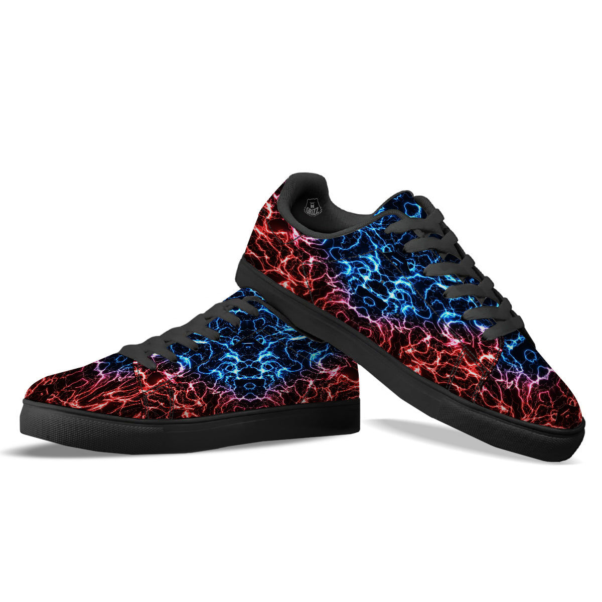 Red And Blue Electrical Print Black Low Top Sneakers-grizzshop