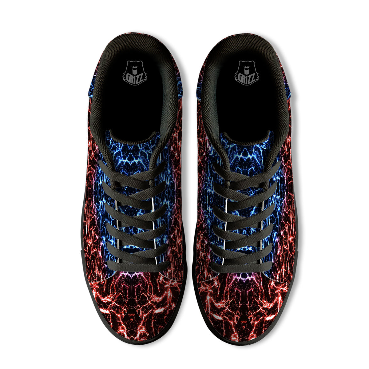Red And Blue Electrical Print Black Low Top Sneakers-grizzshop