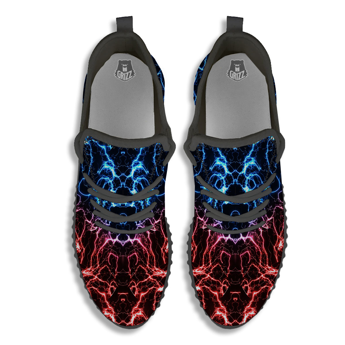 Red And Blue Electrical Print Black Walking Shoes-grizzshop