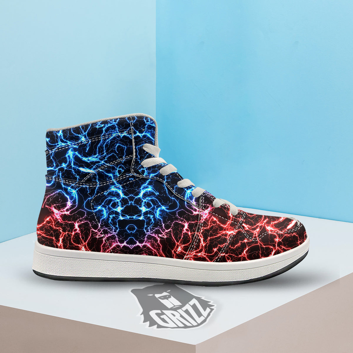 Red And Blue Electrical Print High Top Sneakers-grizzshop