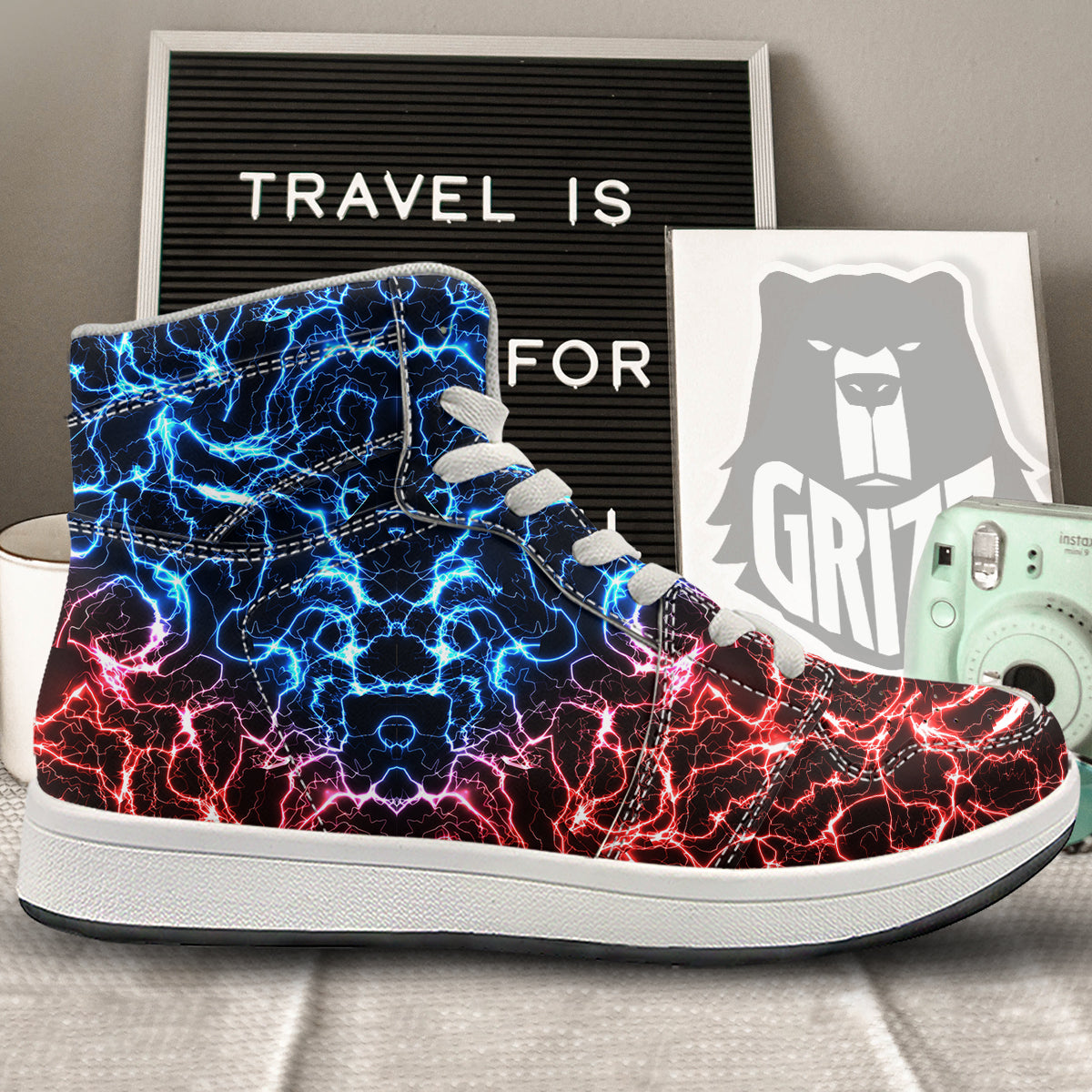 Red And Blue Electrical Print High Top Sneakers-grizzshop