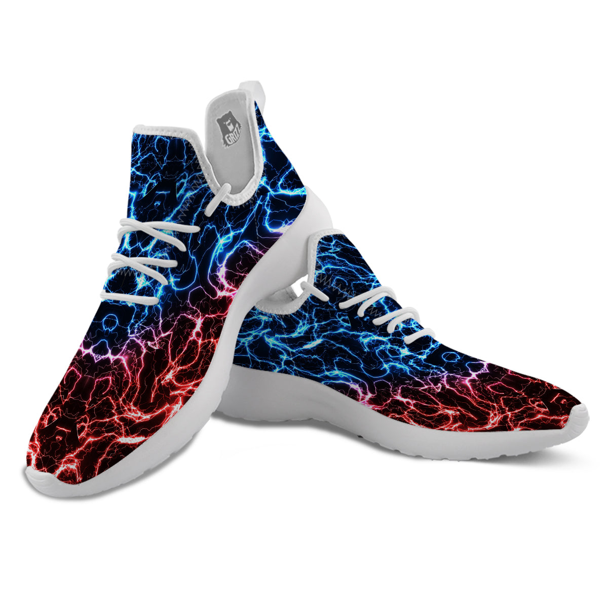 Red And Blue Electrical Print White Athletic Shoes-grizzshop