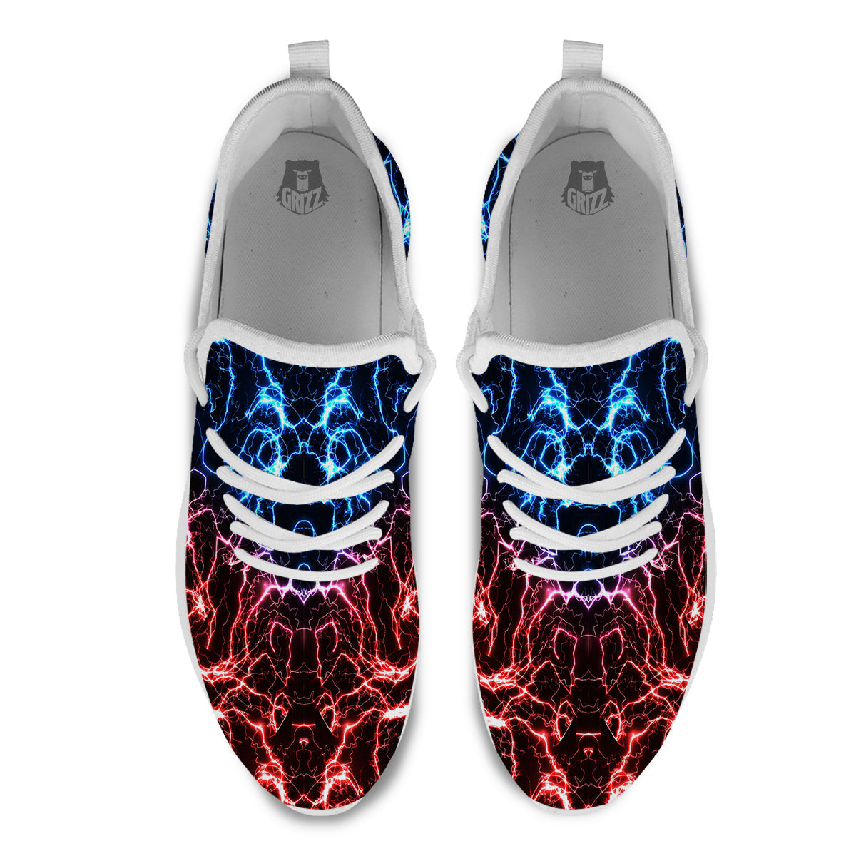 Red And Blue Electrical Print White Athletic Shoes-grizzshop