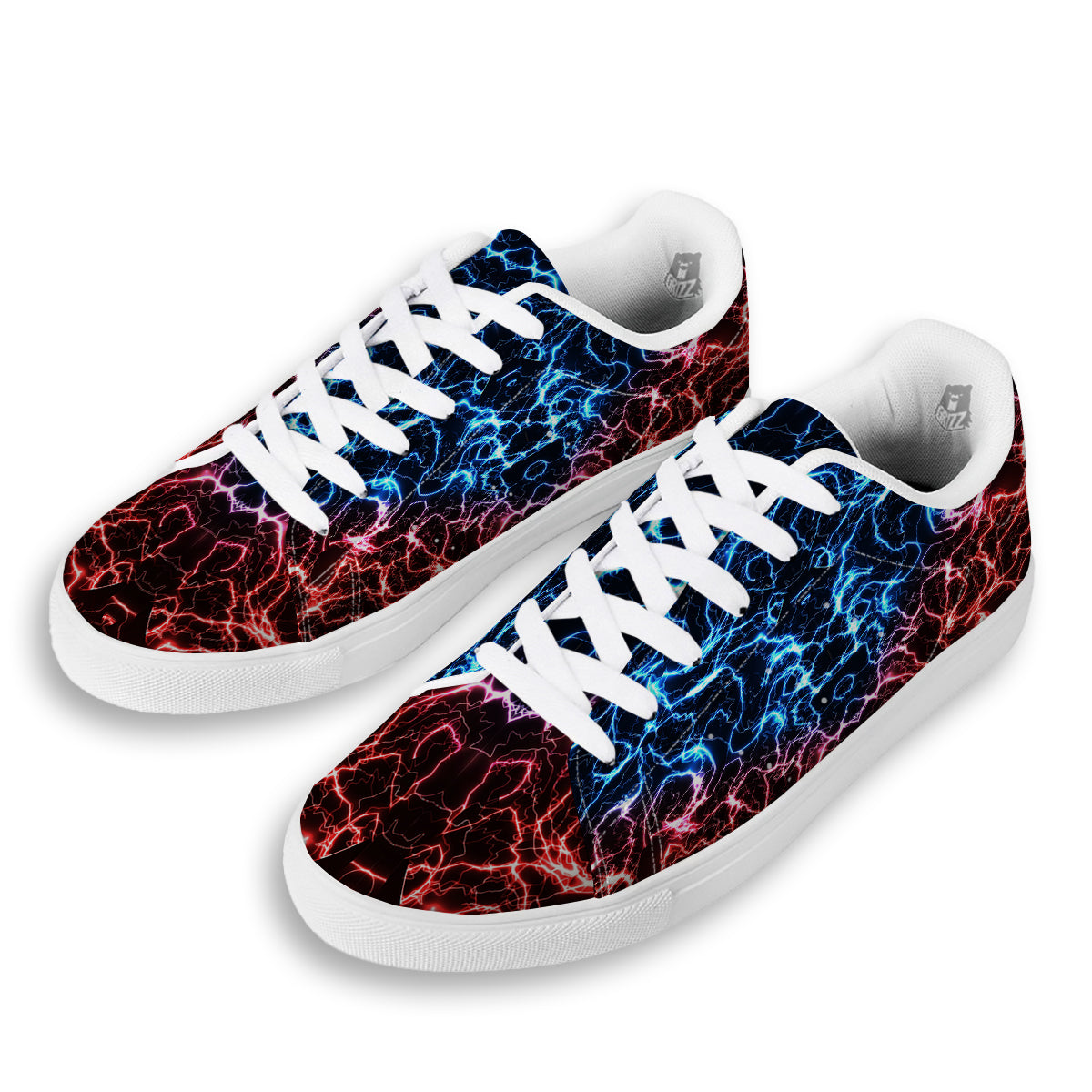 Red And Blue Electrical Print White Low Top Sneakers-grizzshop