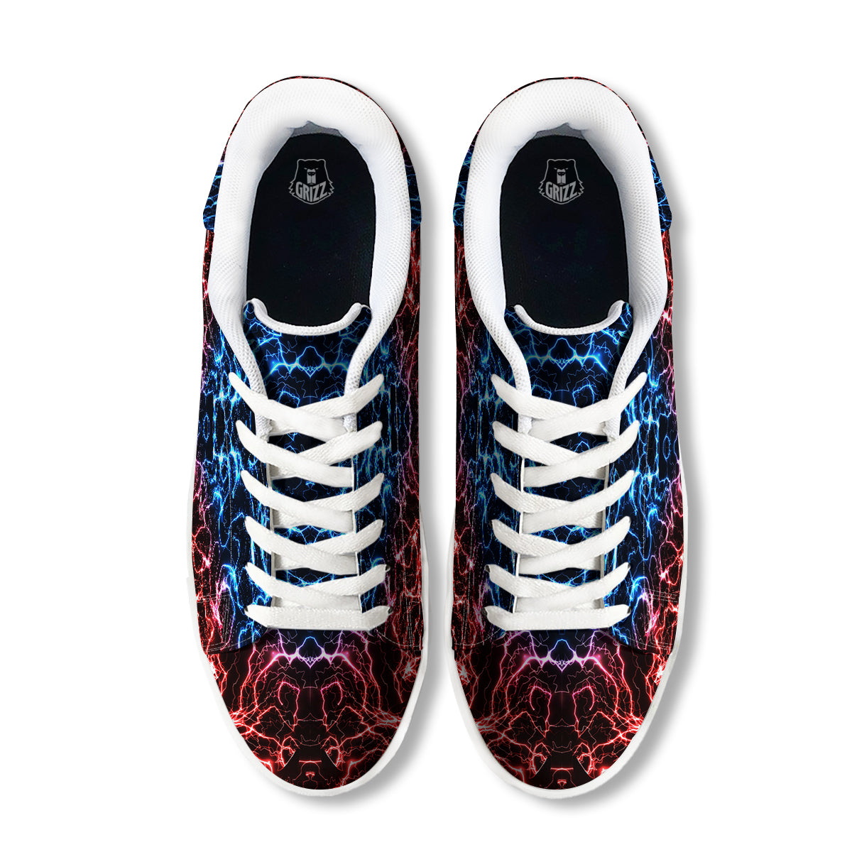Red And Blue Electrical Print White Low Top Sneakers-grizzshop