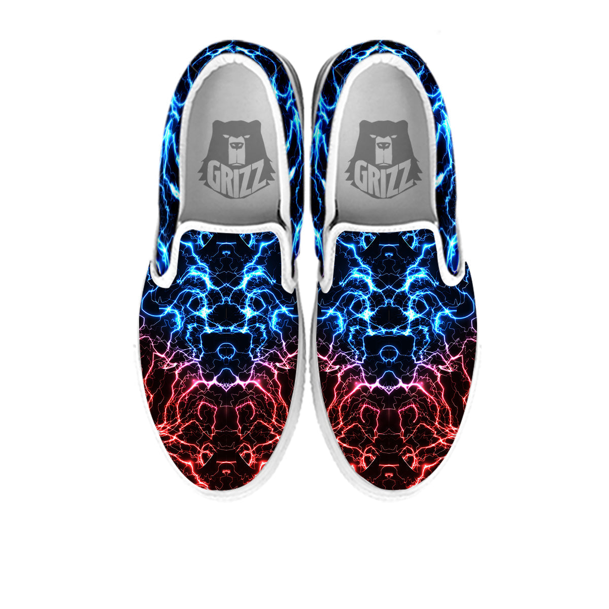 Red And Blue Electrical Print White Slip On Shoes-grizzshop