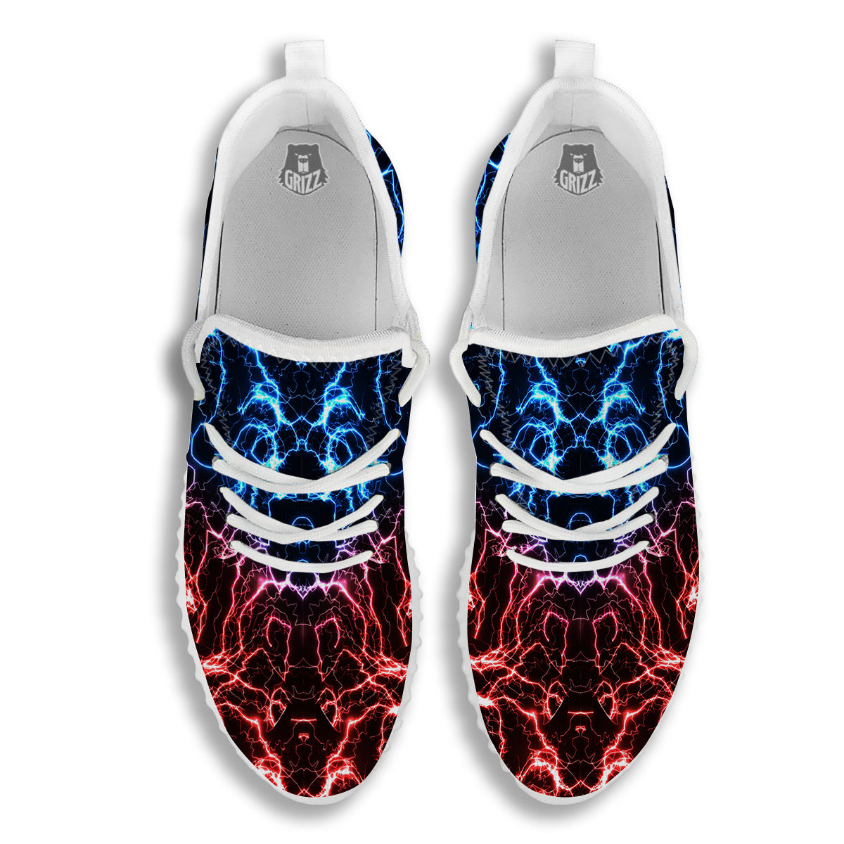 Red And Blue Electrical Print White Walking Shoes-grizzshop
