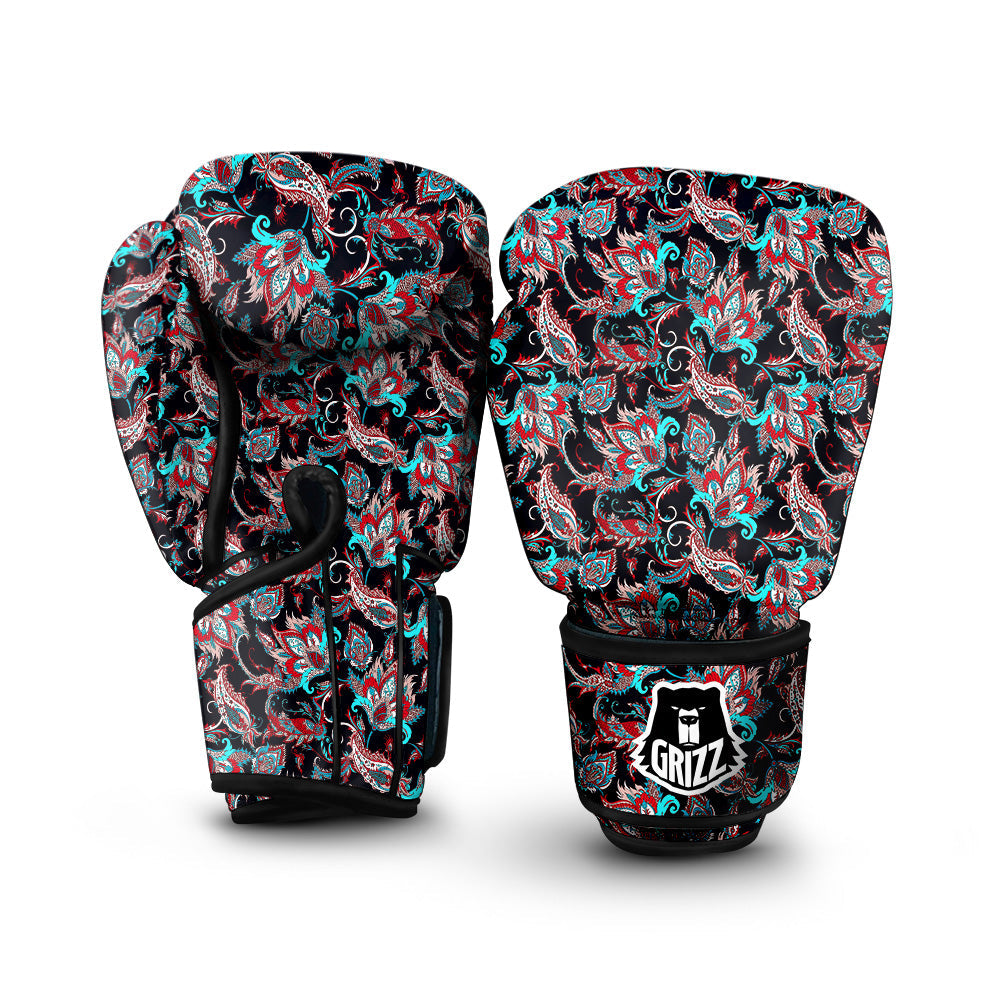 Red And Blue Neon Paisley Floral Print Pattern Boxing Gloves-grizzshop