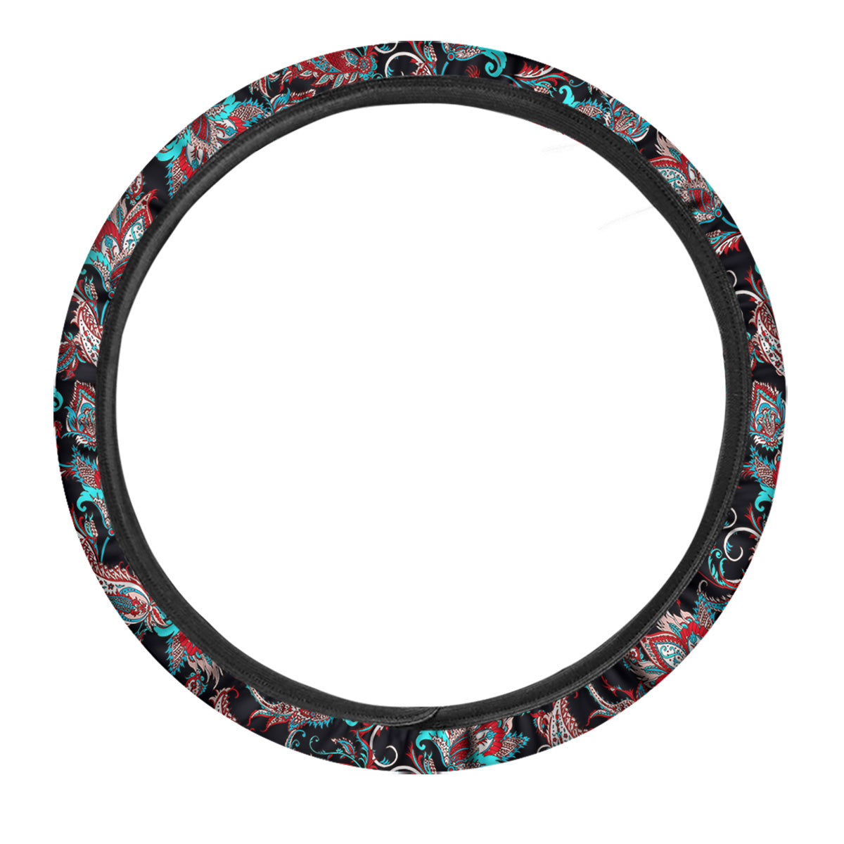 Red And Blue Neon Paisley Floral Print Pattern Car Steering Wheel Cover-grizzshop