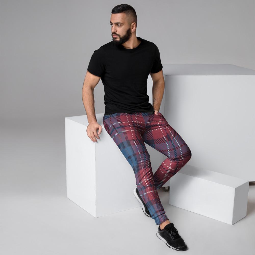 Red And Blue Plaid Tartan Men's Joggers-grizzshop
